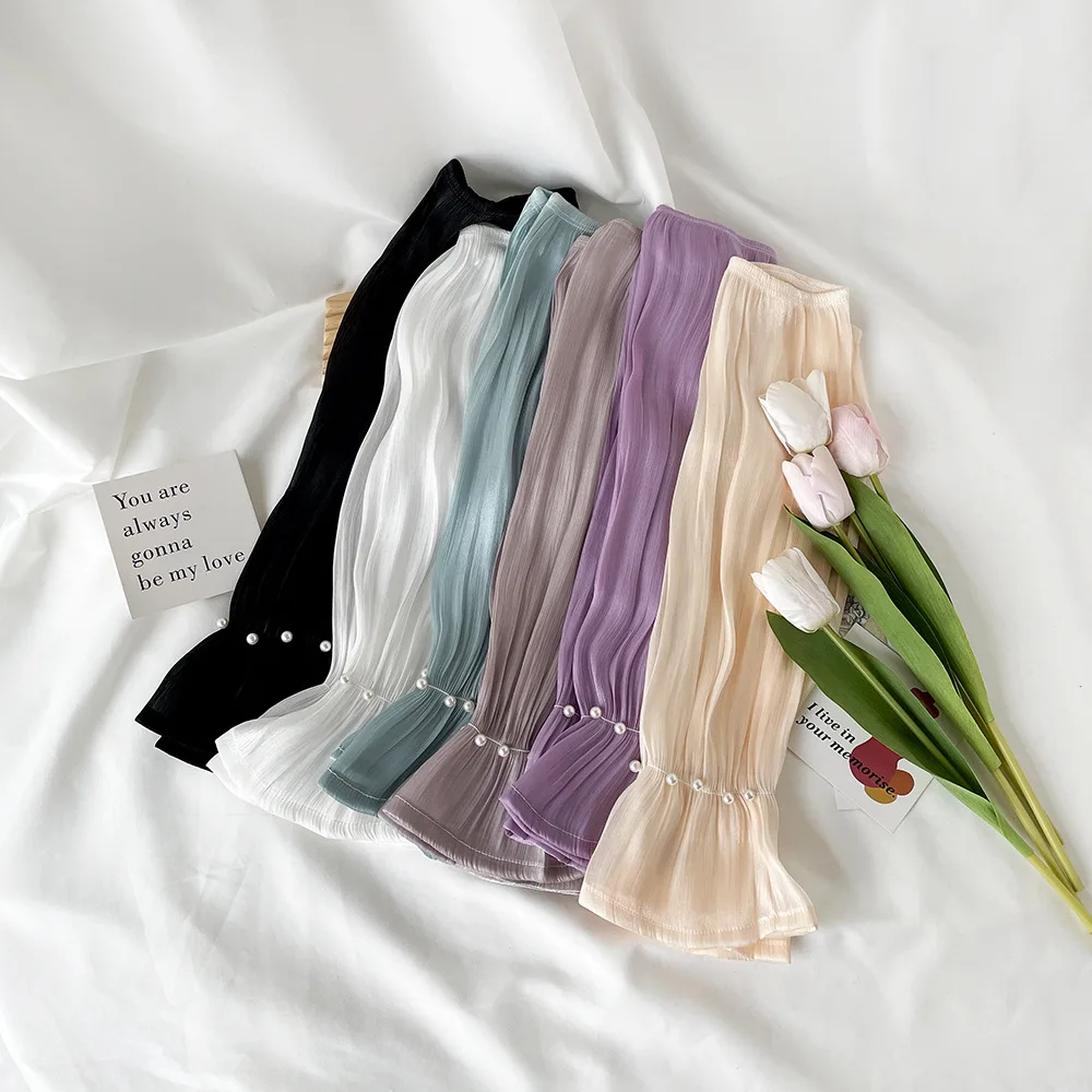 Women's Ice Sleeves Large-sized Sun Protection Silk Large Pearl Elastic Cute Arm Guards For Outdoor Driving And Cycling Summer