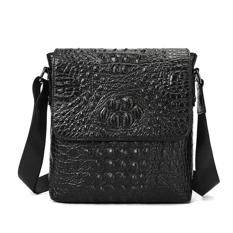 Crocodile-pattern genuine leather men's flap shoulder bagleather crossbody bagTop-grain leather crossbody bag