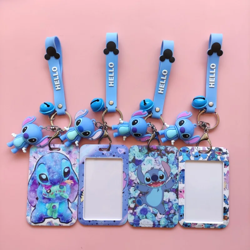 Disney Stitch Men Women Keys Chain ID Card Cover Pass Mobile Phone Charm Badge Holder with Dolll Drop Shipping