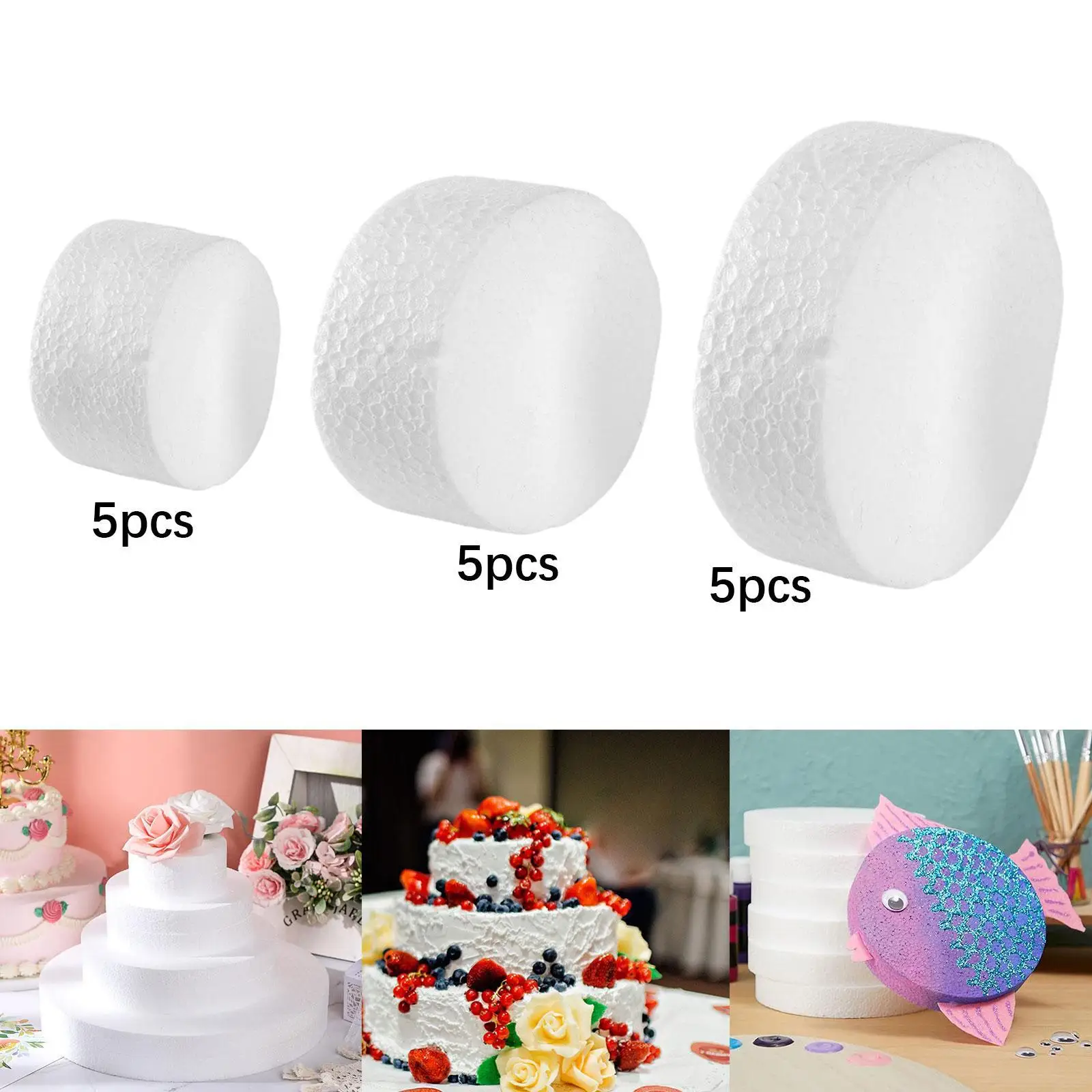 5x Round Foam Cake Dummies DIY Projects for Decorating Cakes Crafting Party Decoration Cakes and Decorations School Modeling