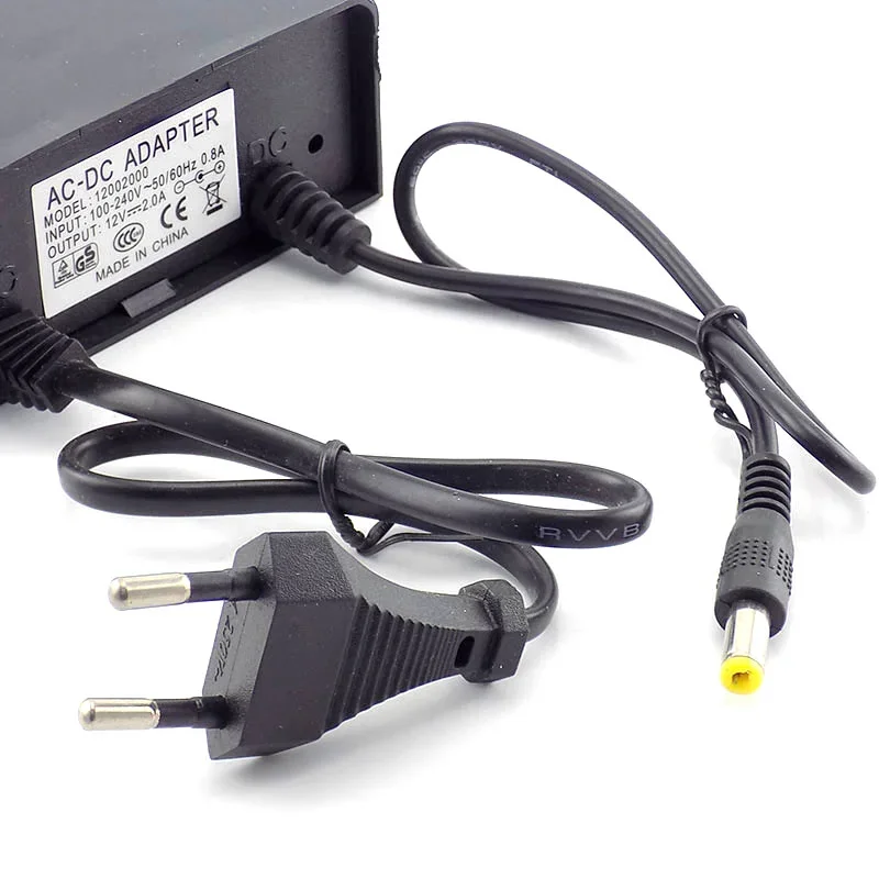 Adaptateur d'Alimentation pour Caméra de Vidéosurveillance, avec Pipeline AC/DC 12V 2000ma, Étanche, pour l'Extérieur, Prise EU US