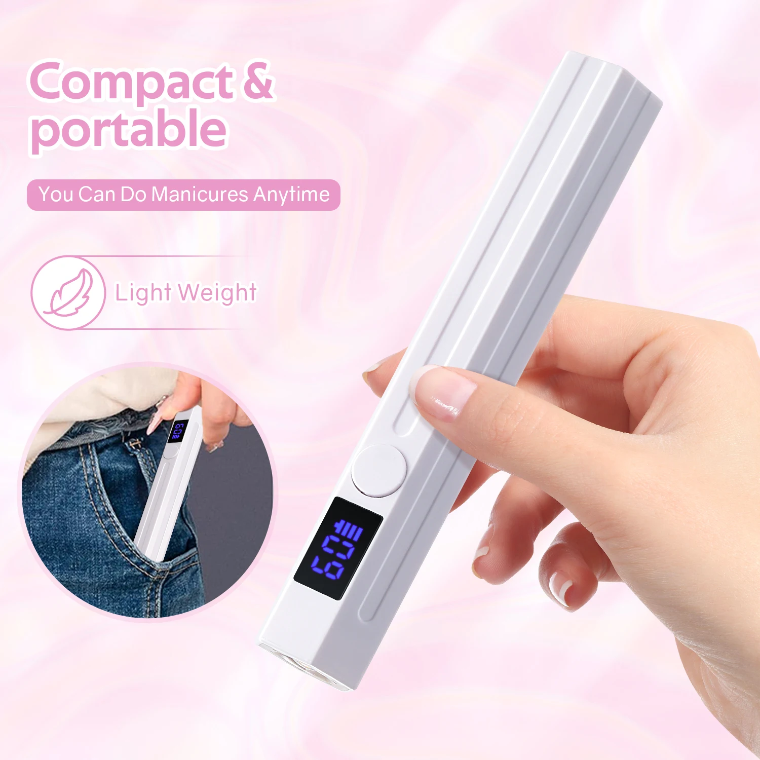 1pcs Portable LED Nail Lamp Rechargeable Quick Curing Handheld UV Light for Nails USB Nail Dryer with LED Screen Nail Art Tools