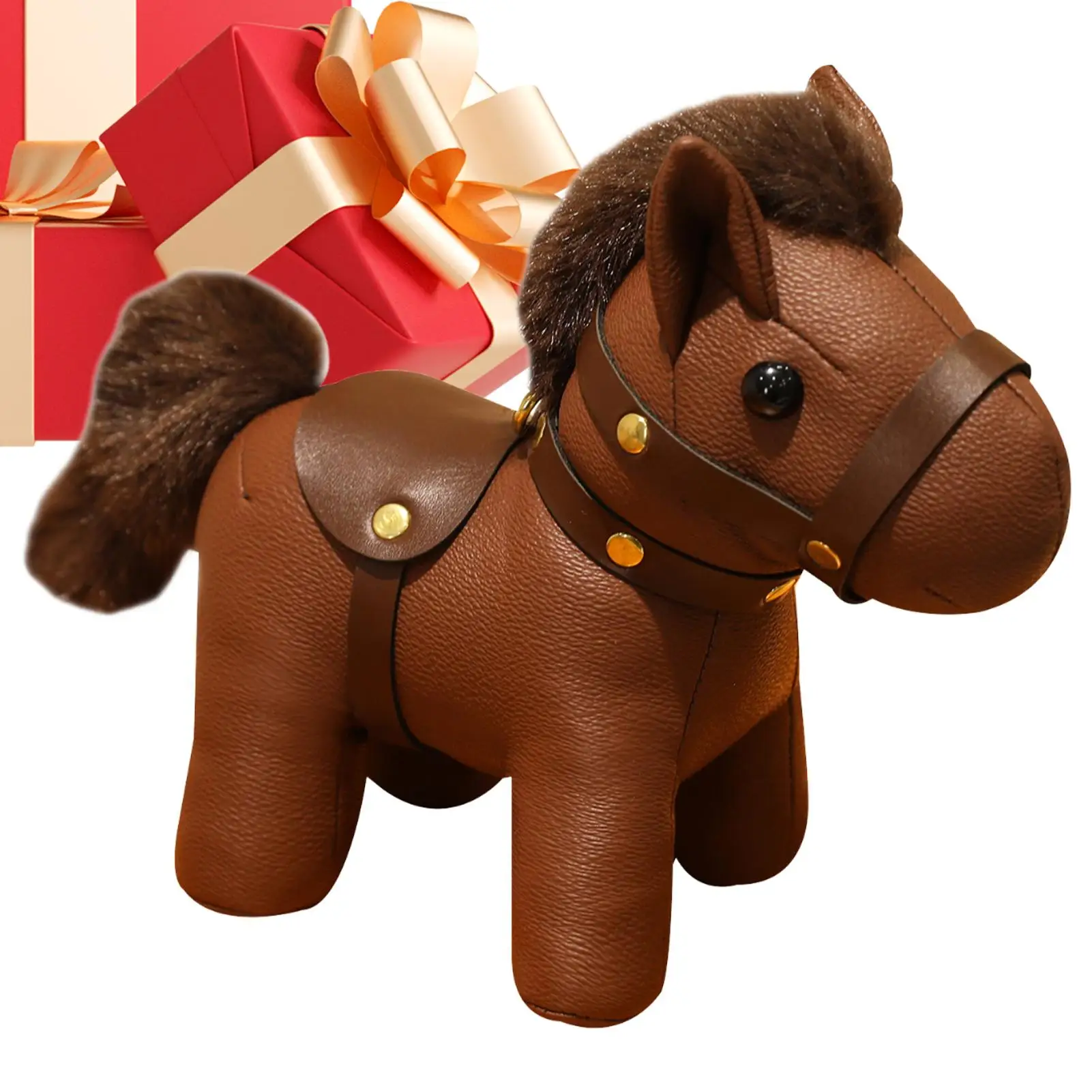 الجلود الحصان حقيبة سحر لطيف سيارة زخرفة سنة الحصان أفخم دمية 2026 سنة الحصان ألعاب من نسيج مخملي هدايا السنة الجديدة #2