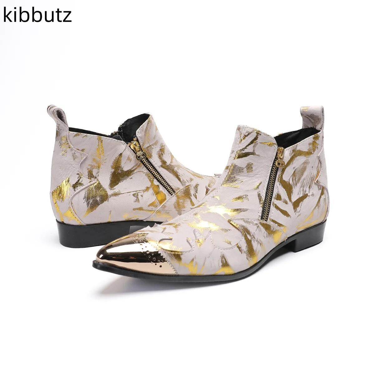 

British Style Printing Ankle Boots Men Classic Metal Pointed Toe Chelsea Boot Elegant Male Party Genuine Leather Short Boots