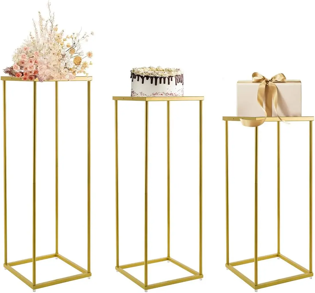 

Подставки для цилиндров для вечеринки, 3 шт., золотые квадратные металлические цилиндры Para Fiestas, подставка для торта, подставки для цветов для свадебной вечеринки
