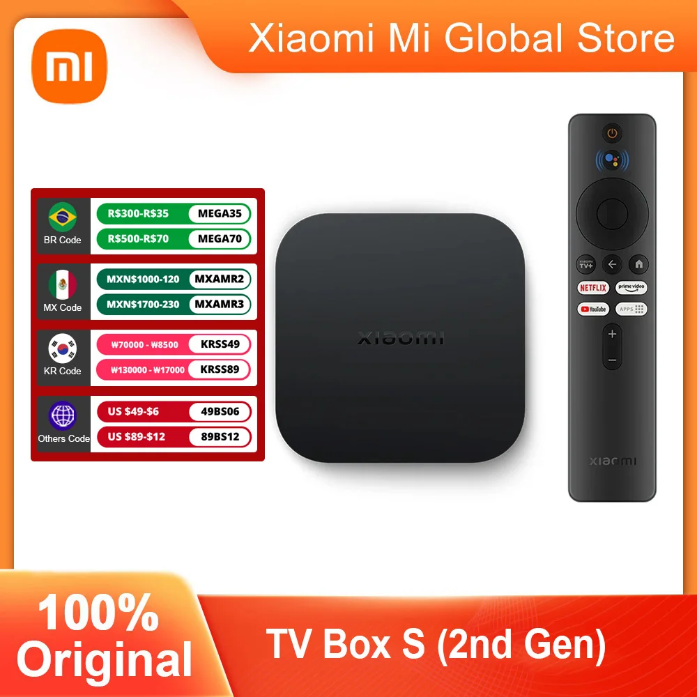

Глобальная версия Xiaomi Mi TV Box S 2-го поколения 4K Ultra-HD четырехъядерный процессор Беспроводной Wi-Fi 2,4G/5G Google Assistant Медиаплеер