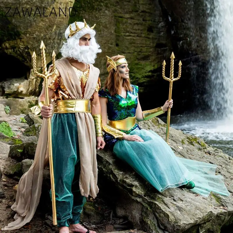 

Zawaland Couple Sea God Goddess Costume Renaissance Faire Mardi Gras Cosplay Party Outfit Greek Mythology Performance Dress Up