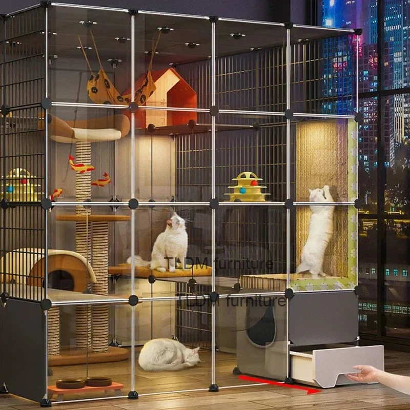 Super Large Cat Cages Free Space Cat Cage House Home Indoor Cat Villa Cat Litter Box Integrated Cat Cabinet Multi-layer Cat Cage