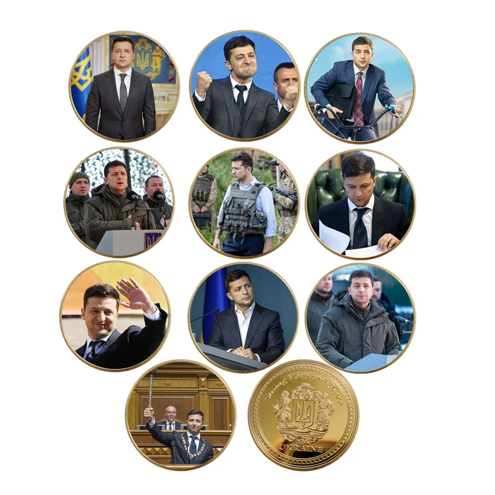 Ukrainian War Coins President Zelensky Commemorative Coins Ukrainian National Emblem Badges Collection Commemorative Gifts