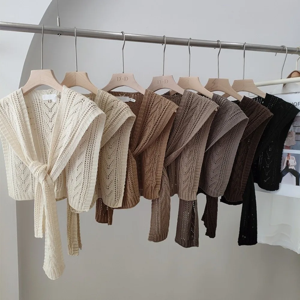 

Korean Style Knitted Shawl Solid Color Versatile Design Air Conditioning Shawl Knitted Texture Fake Collar Neck Cape