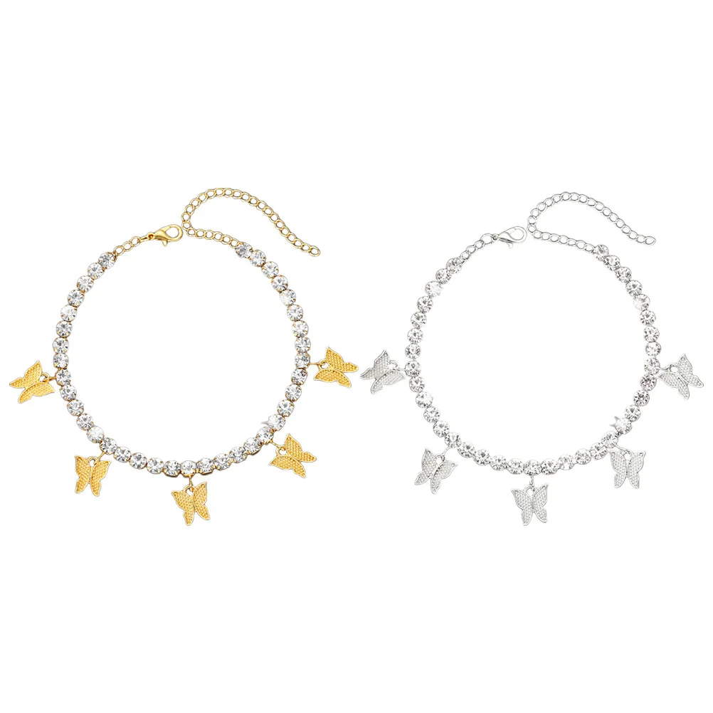 

2Pcs Butterfly Anklet Chain Fine Workmanship Comfortable Wear Elegant Leg Decor Gifts for Friends Golden Silver