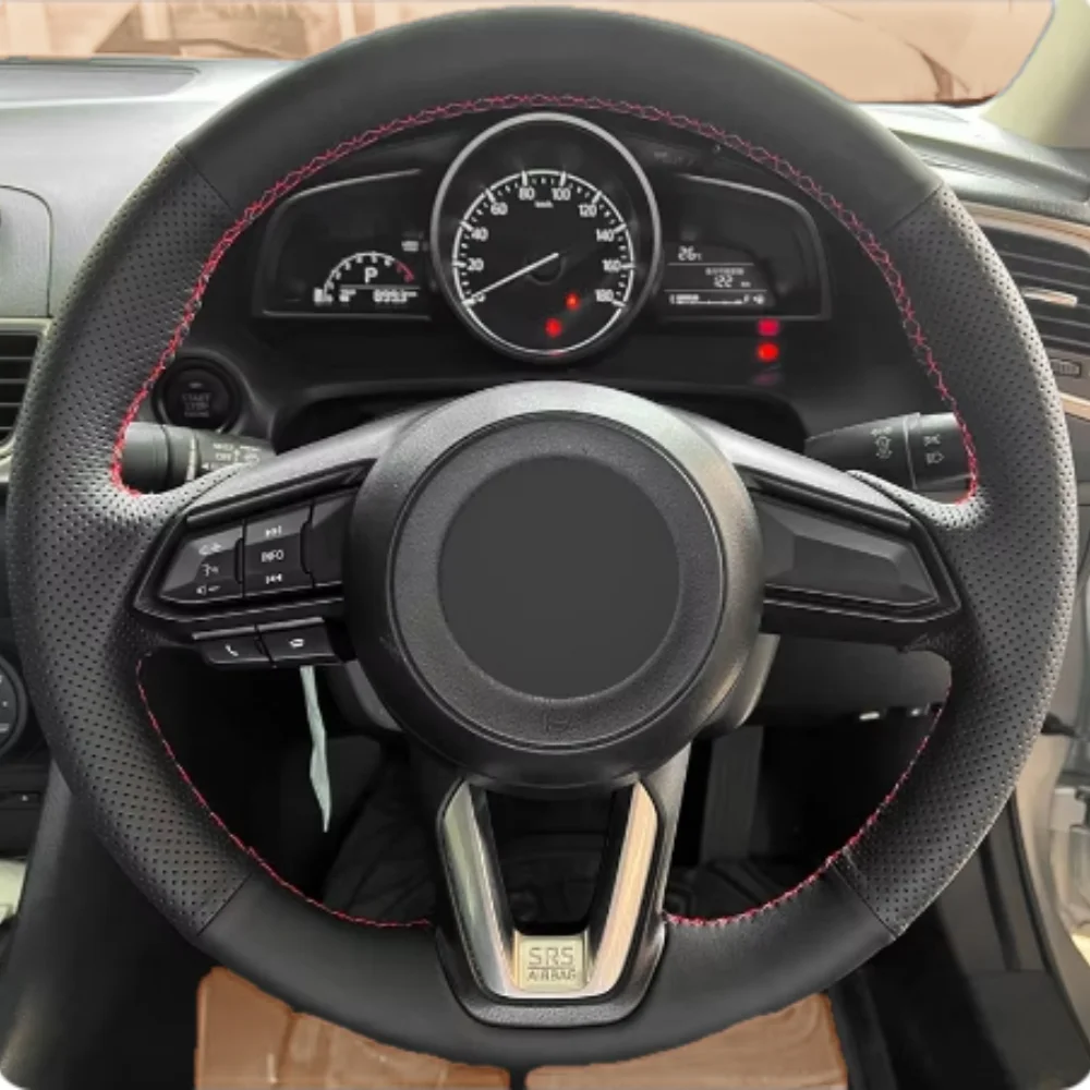 أسود عجلة توجيه سيارة غطاء لتقوم بها بنفسك ستوكات الجلود لمازدا 3 Axela 6 Atenza CX-5 2017 CX-3 CX-4 2018 2019 اكسسوارات السيارات