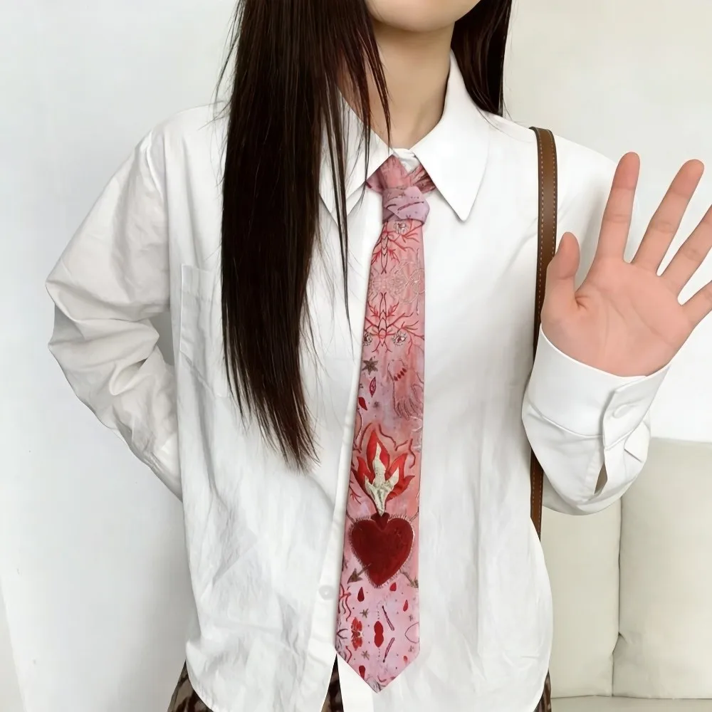 

Gift Heart Y2K Neckties Cherry Printing Neck Tie Cloth Harajuku Shirt Neckties Holidays