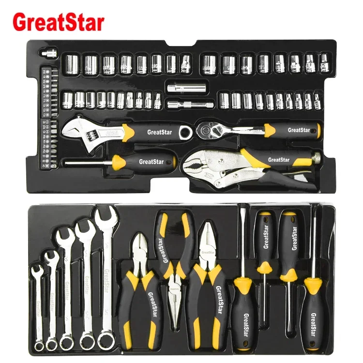 76PC ไขควงชุด Plier ชุดเครื่องมือตู้เครื่องมือกล่องเก็บมือแฟ้มโลหะ 2 ลิ้นชัก Heavy Duty กล่องโลหะ