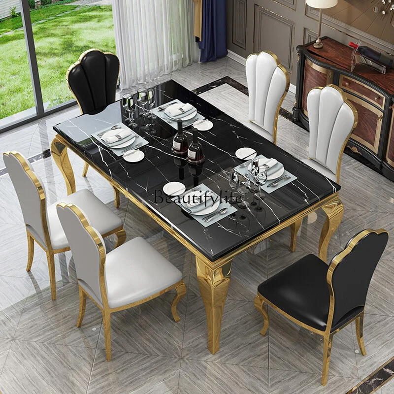 Modern simple marble dining table, modern simple rectangular small apartment restaurant dining table