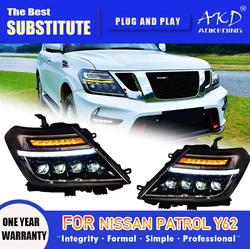 AKD Head Lamp for Nissan Patrol Y62 LED Headlight 2012-2018 Headlights Y62 DRL Turn Signal High Beam Angel Eye Projector Lens
