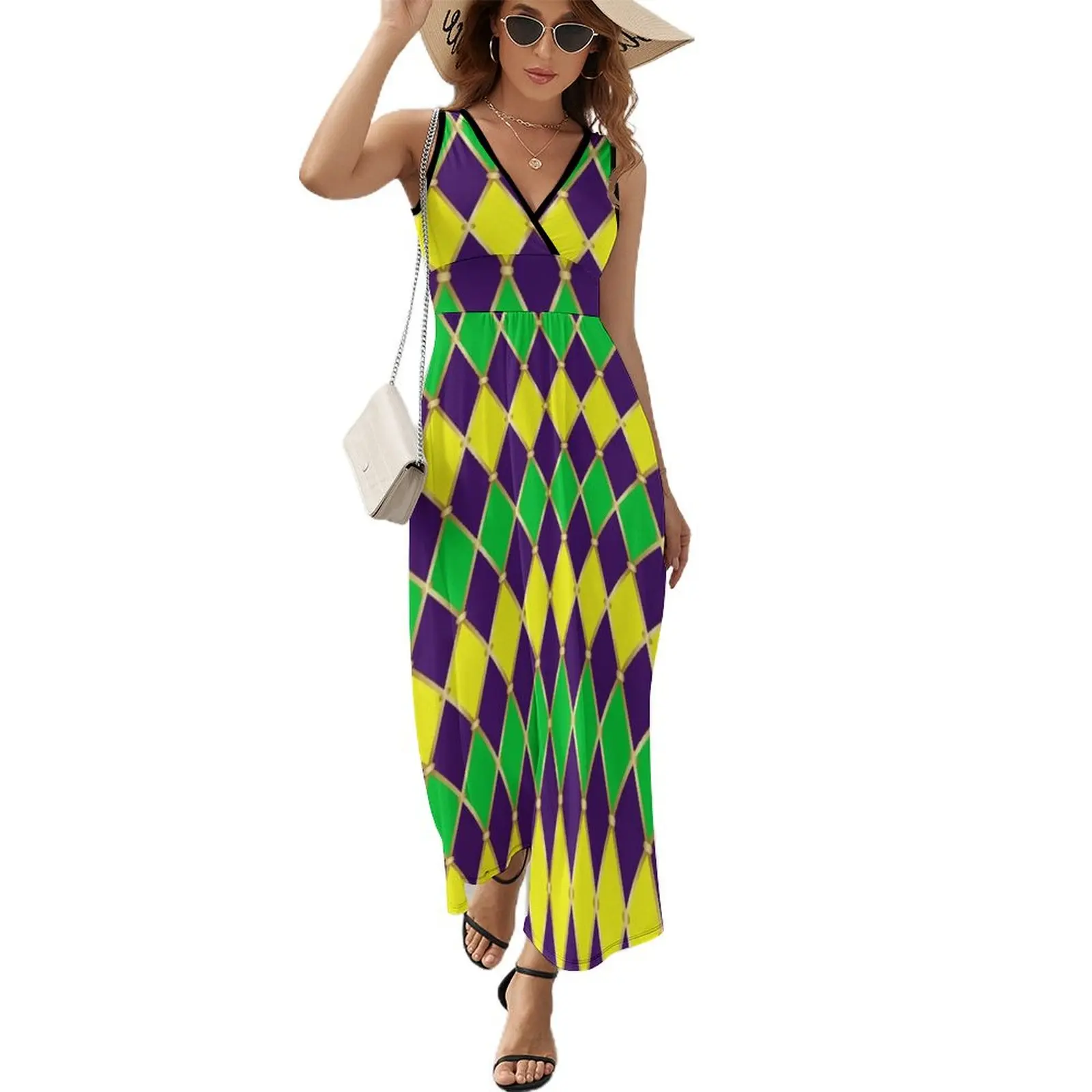 Harlequin Mardi Gras Sleeveless Dress sexy dress for women elegant dress