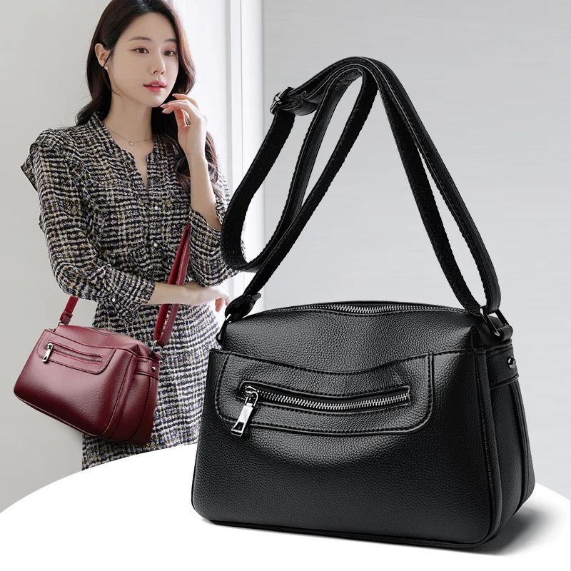 

New Retro Luxury Leather Shoulder Bag for Women, Fashion Designer Purse with Zip, Casual Commuter Crossbody Mobile Phone Wallet