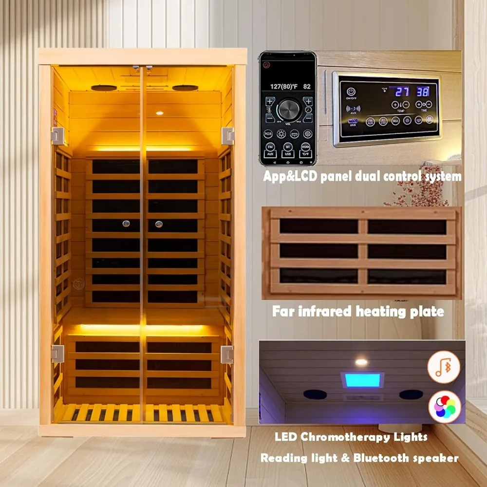 Sauna infrarroja para el hogar, spa de sauna interior personal de lujo, sauna infrarroja ultrabaja EMF de 1420w/120v, controles de panel de aplicación y LCD