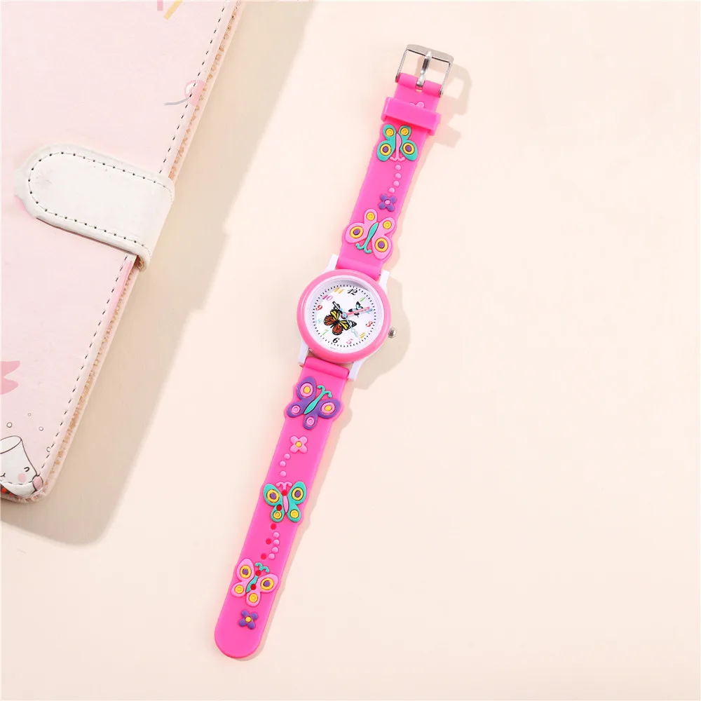 3D 蝶パターン子供腕時計ファッションシリコーンストラップ腕時計女子学生時計