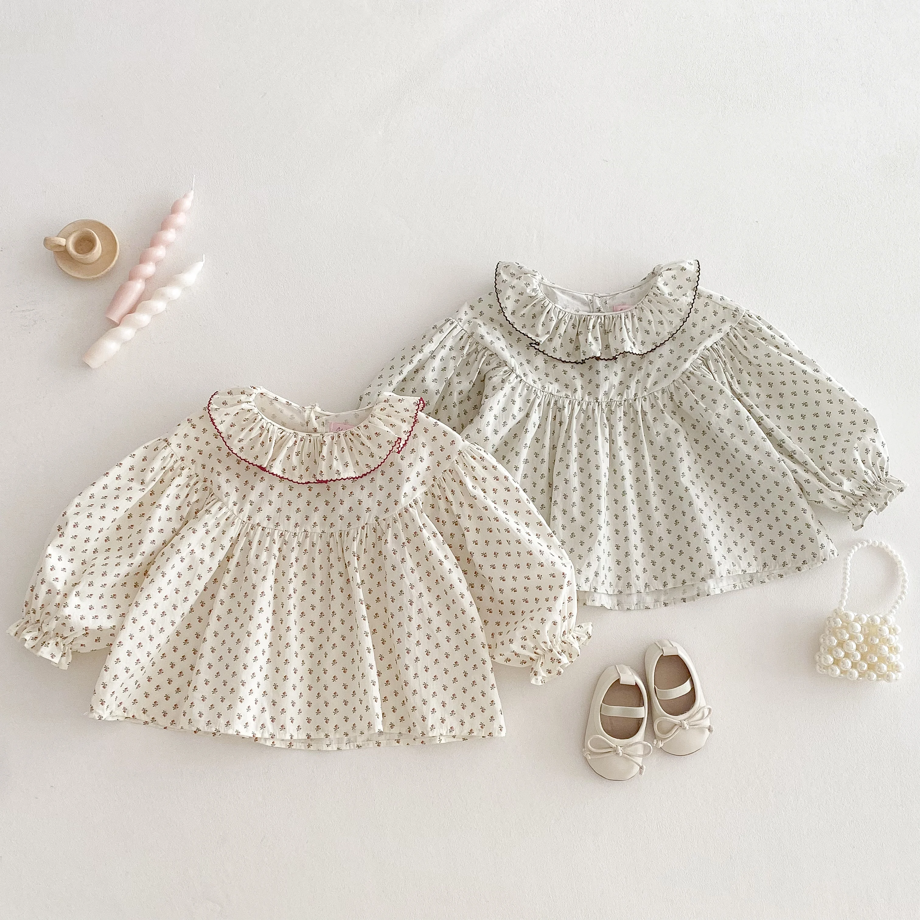 الفتيات الصغيرات الأزهار قميص طفل الدانتيل طوق فانوس كم بلوزة قطنية تنفس ربيع الخريف الأطفال الزي طفل الفتيات أعلى