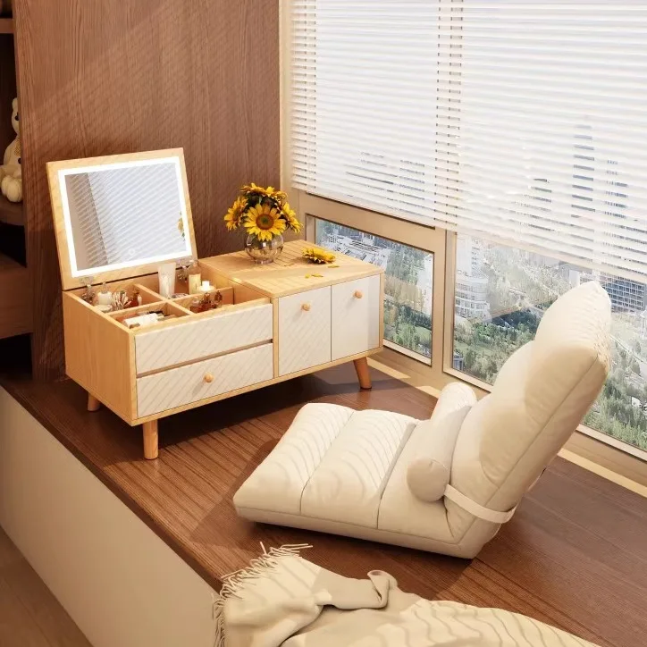 

simple bay window dresser small flip cover makeup table modern simple integrated makeup table large capacity storage cabinet