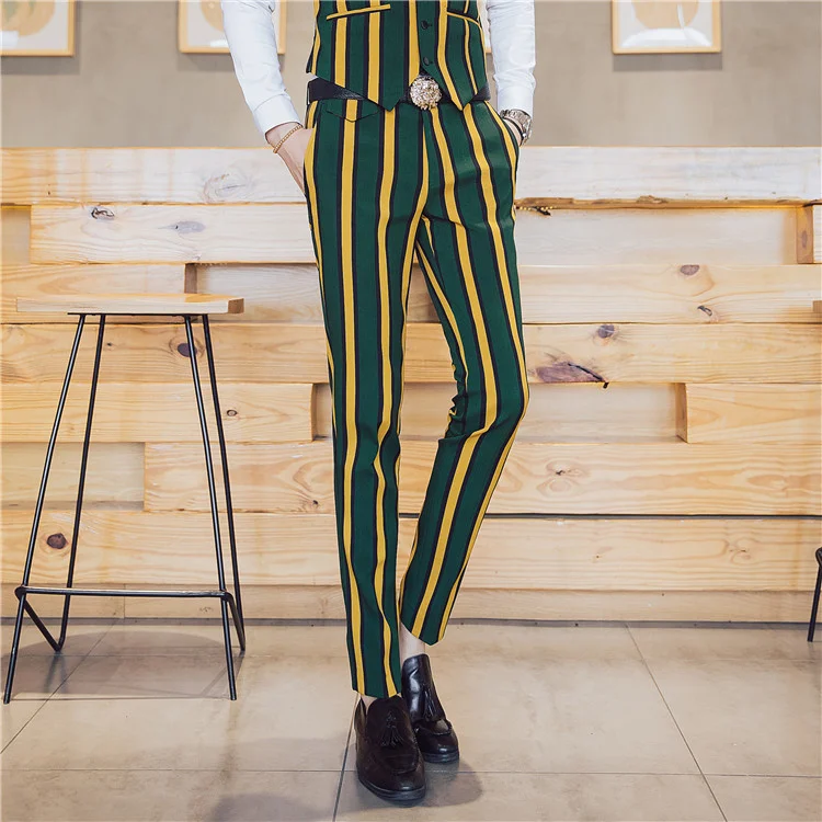 Pants Stripe Mens Singer Personality Stage Show Trousers Dress Pants Slim Fit Mens Fashion Stripe Nightclub Male Suit Pants Men