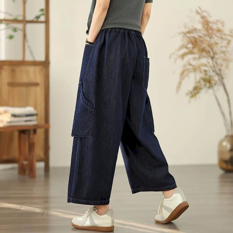 Calças harem artísticas cintura elástica jeans cortados soltos casuais harajuku calças jeans estilo coreano calças largas roupas femininas