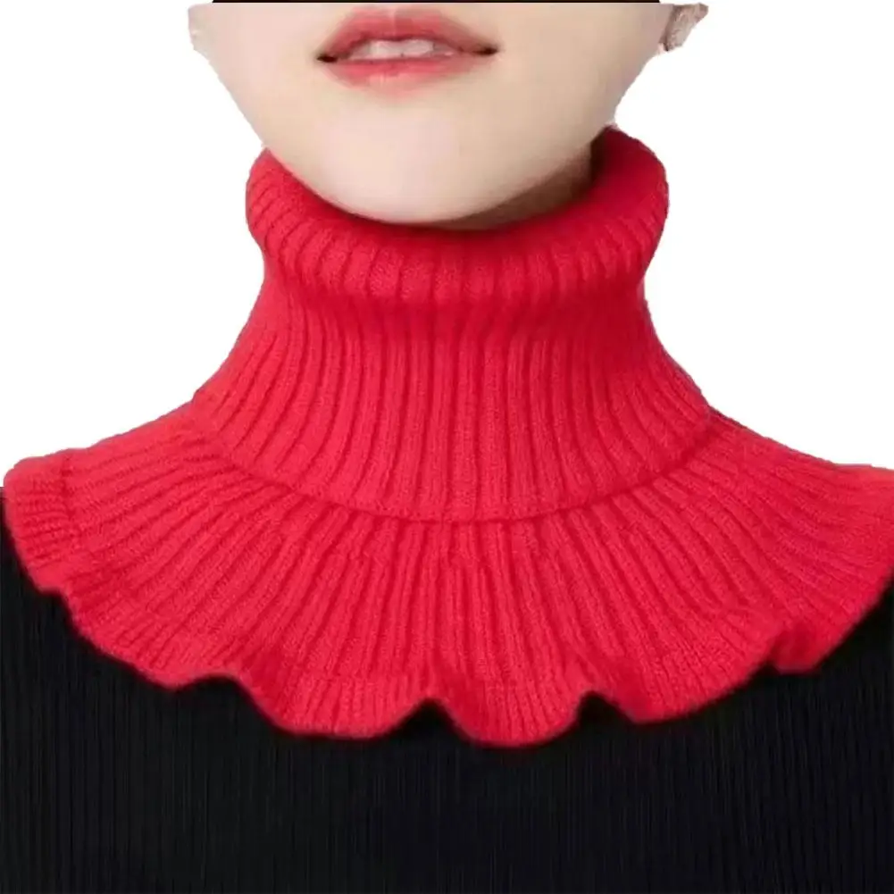 Cuello falso de lana tejido, bufanda de cuello falso: suave, grueso y cálido, con diseño elegante de borde con volantes para mujer, invierno, resistente al viento