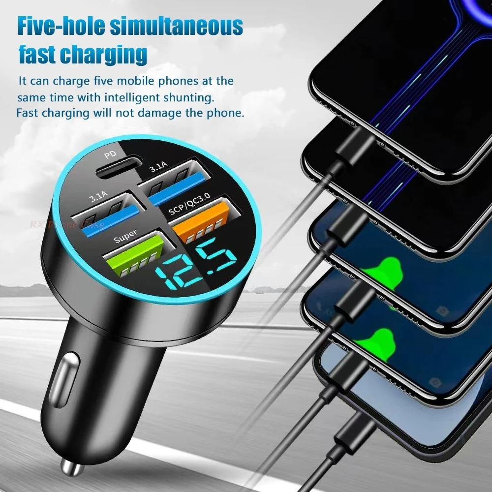 250W Car Charger Fast Charging 2 USB Ports Adapter For iPhone Samsung Xiaomi Quick Charging Chargers With Digital Display New