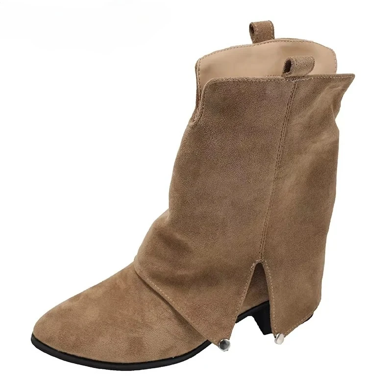 

Зимний дизайн, женские ковбойские сапоги в стиле вестерн на толстом каблуке, римские женские короткие ботильоны без шнуровки с острым носком, Zapatos Mujer