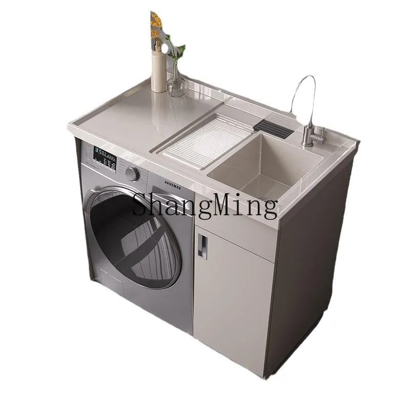 

ZHB Balcony Kerite Integrated Laundry Pool with Washboard Basin Thickened Honeycomb Aluminum Machine Cabinet Combination