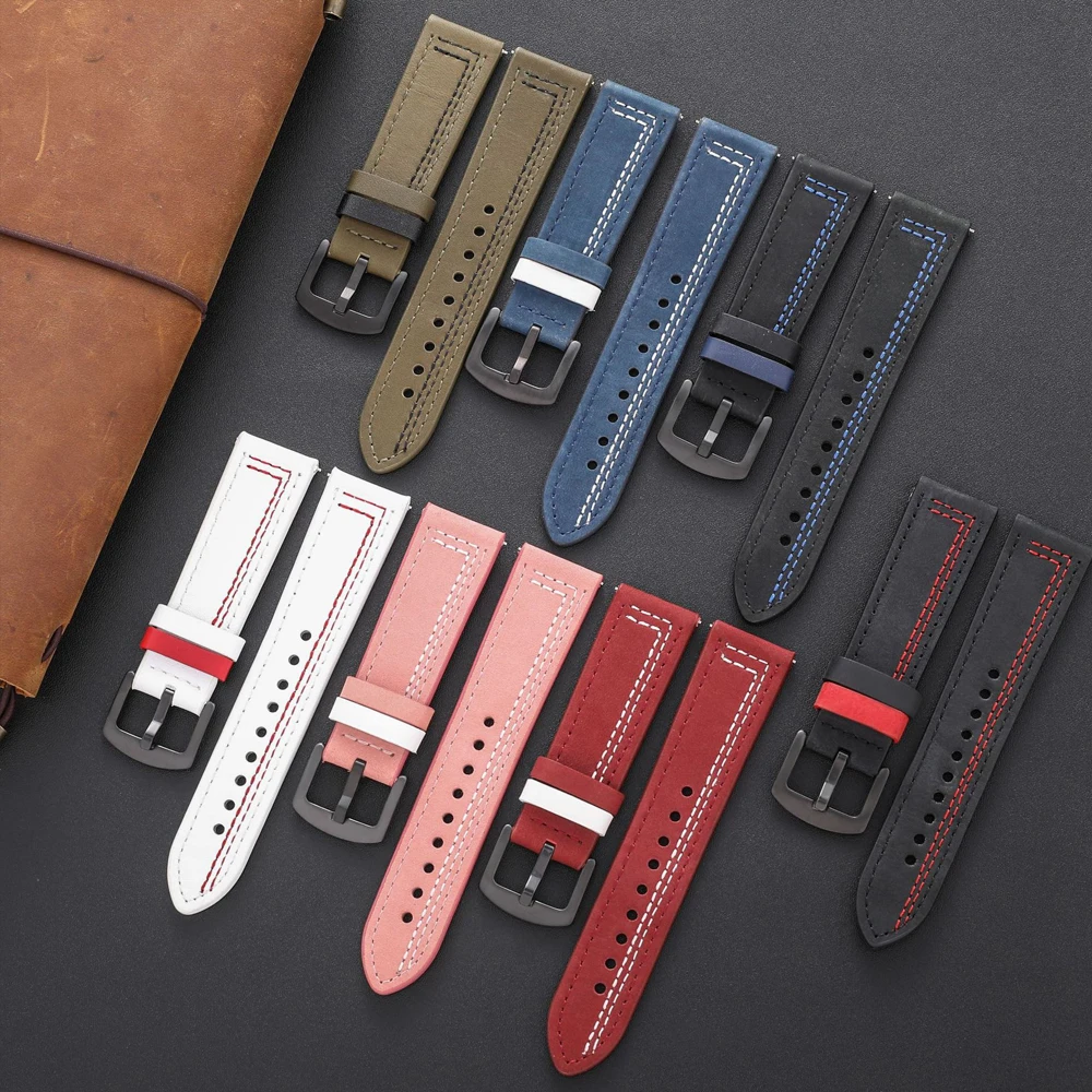 20mm Leather Strap For Samsung Galaxy Watch 6/5 pro/4 Classic 44mm  46mm 42mm Smartwatch Bracelet Huawei GT-2-3 Pro 22mm  Straps