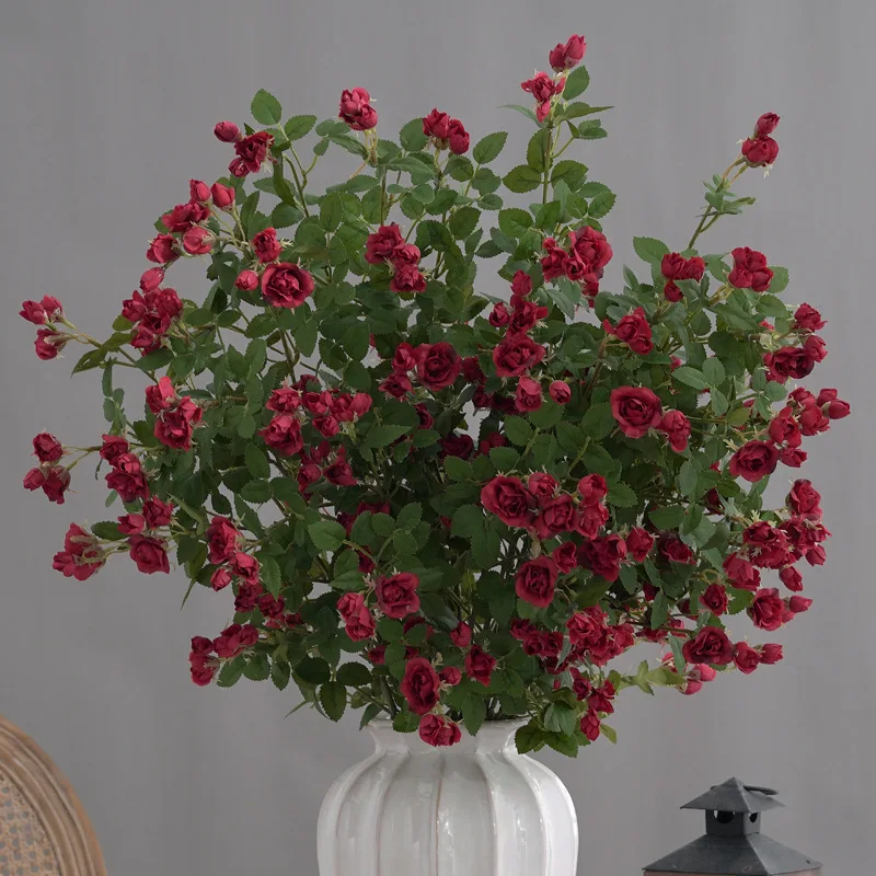 Long Branch Small Rose Bouquet Nordic Flower Arrangements Artificial Flower Bouquet for Home Dining Table Wedding Party Decor