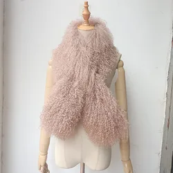 Women New Long Hair Real Mongolia Lamb Fur Scarf Warm Thick Fashion Female Long Genuine Tibet Sheep Fur Scarves