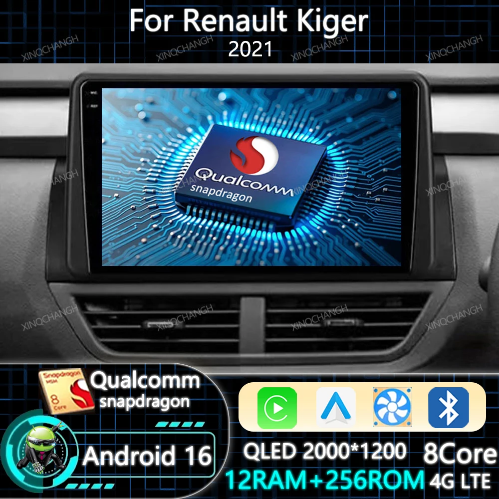 Android 16 Car Radio Carplay Auto For Renault Kiger 2021 QLED 2DIN GPS Multimedia Video Player Navigation 4G WIFI Head Unit BT