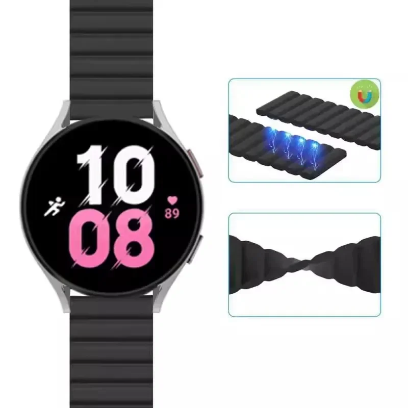 Bracelet à boucle magnétique pour Samsung Galaxy Watch, bracelet en silicone, bracelet de montre classique, 6, 5, 4, 40mm, 44mm, 4, 6, 46mm, 43mm, 47mm, 5 Pro, 45mm, 20mm, 22mm