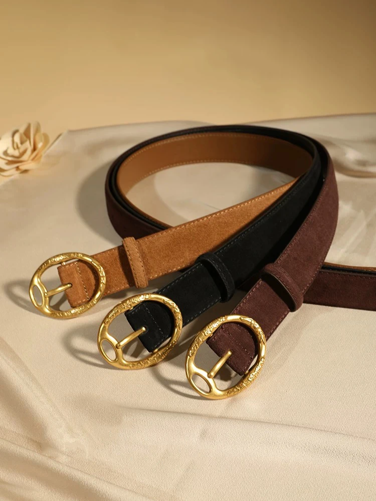 

Women's Suede Leather Belt Gold Buckle Waistband New Autumn/Winter Fashionable Belt for Dress Jeans & Pants