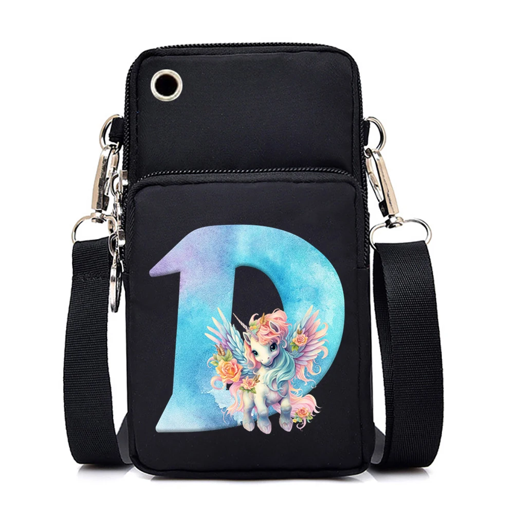 Women Crossbody Bag 26 Sweet Unicorn Alphabet Mobile Phone Bag Purse Cartoon Letter Messenger Bag Small Unicorn Shoulder Handbag