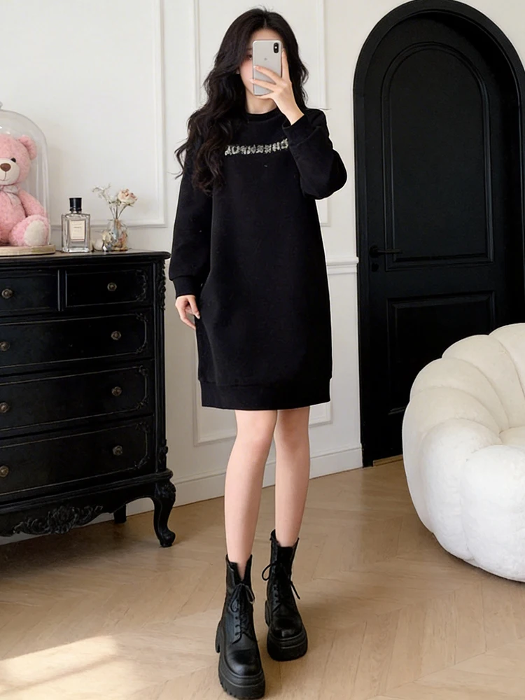 

Повседневная женская юбка А-силуэта Laid-ba свободного кроя с круглым вырезом, весна 2026, модная, с длинным рукавом, приятная к телу, дышащая