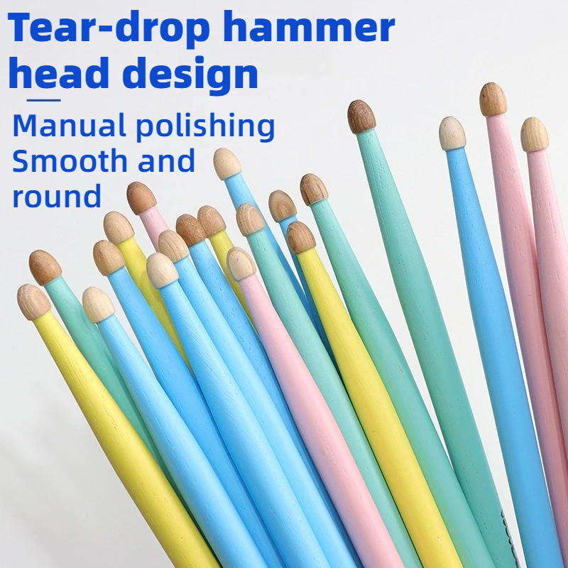 

Solid Wood 5A Drumsticks Colorful Handmade Smooth Comfortable Durable Teardrop Head Drumstick Musical Instrument Accessories