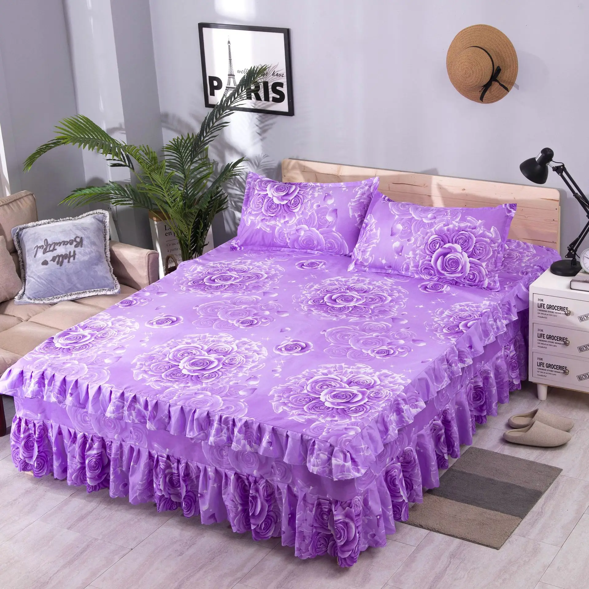 Sábanas planas estampadas para dormitorio, ropa de cama cómoda de algodón lavado, Funda de colchón, tamaño King, Sábana de cama para el hogar, sin