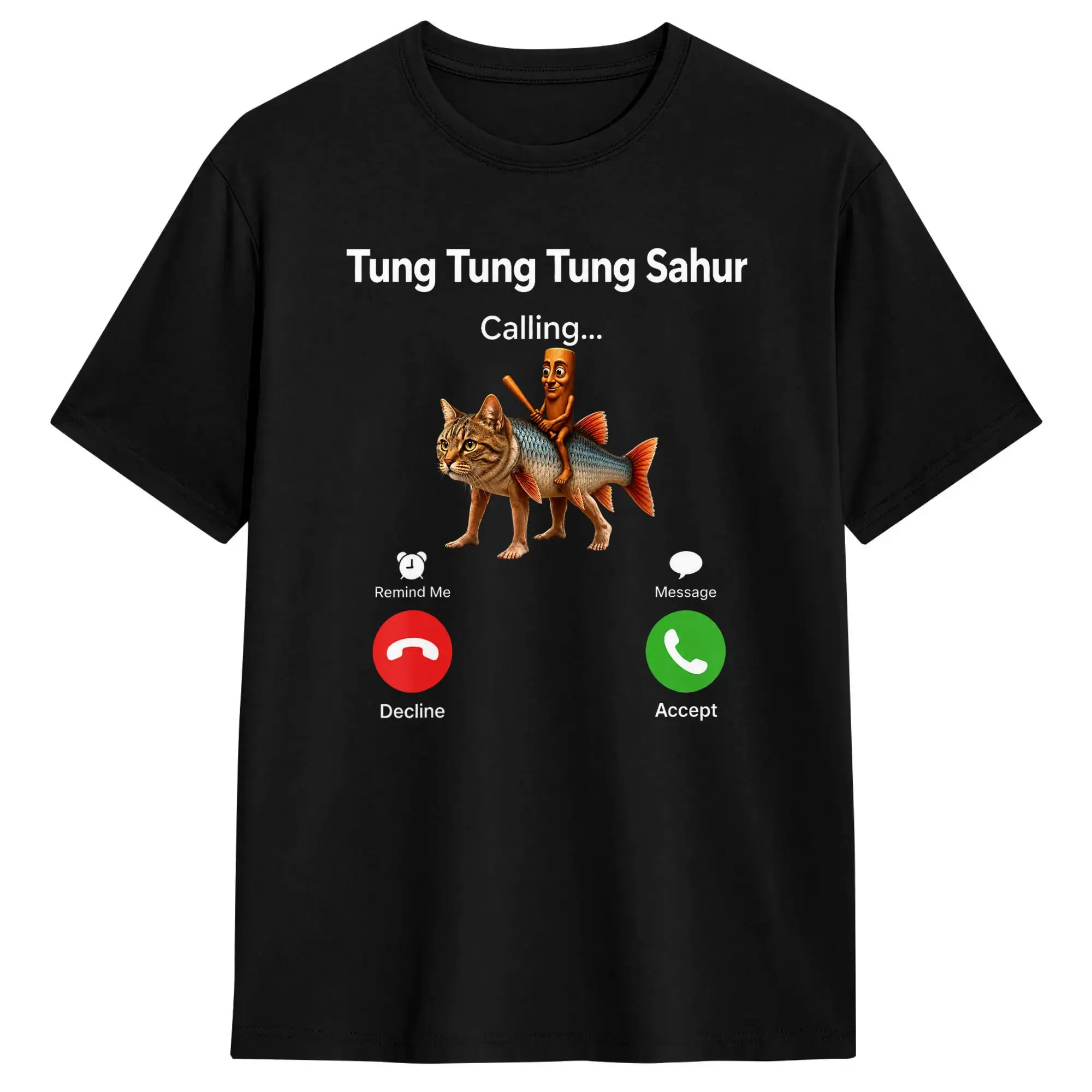 Oversized T-Shirt Beach Tung Sahur Calling Funny Fishing Brainrot Joke Hip Hop T Shirts Cotton Tee Shirt for Man Loose Clothes