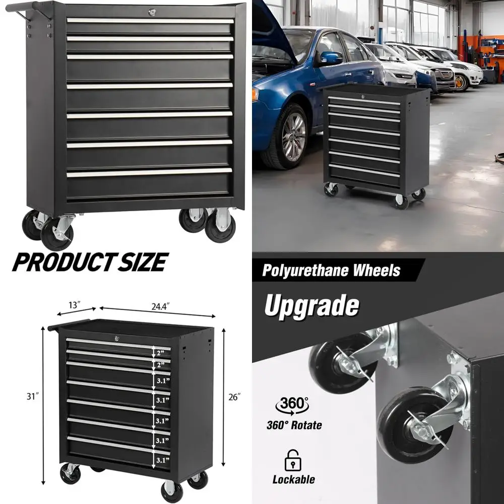 

Многоцелевой комод для инструментов на колесиках с 7 ящиками, органайзер для хранения в гараже на колесах, прочный чемодан для тележки для инструментов