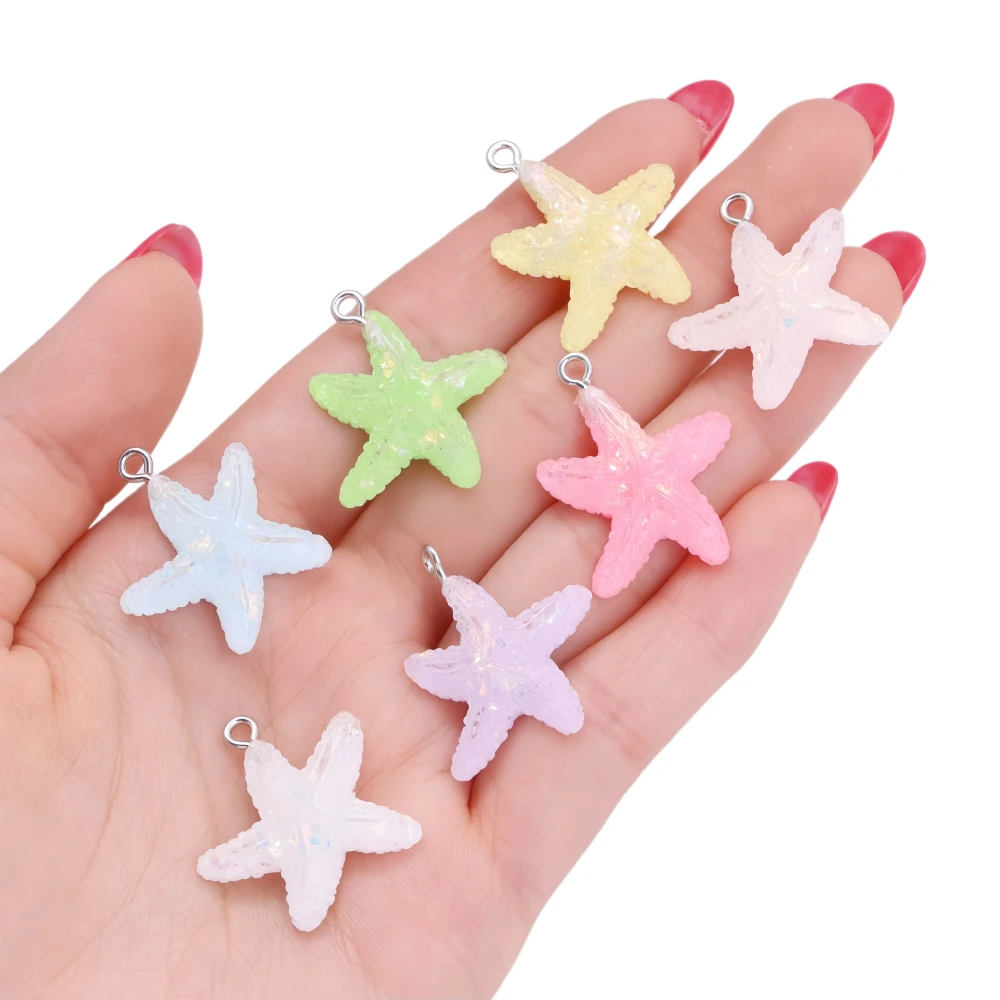 10Pcs Colorful Resin Starfish Charms for Women DIY Making Fashion Boho Chain Necklace Pendant Summer Beach Vacation Jewelry Gift