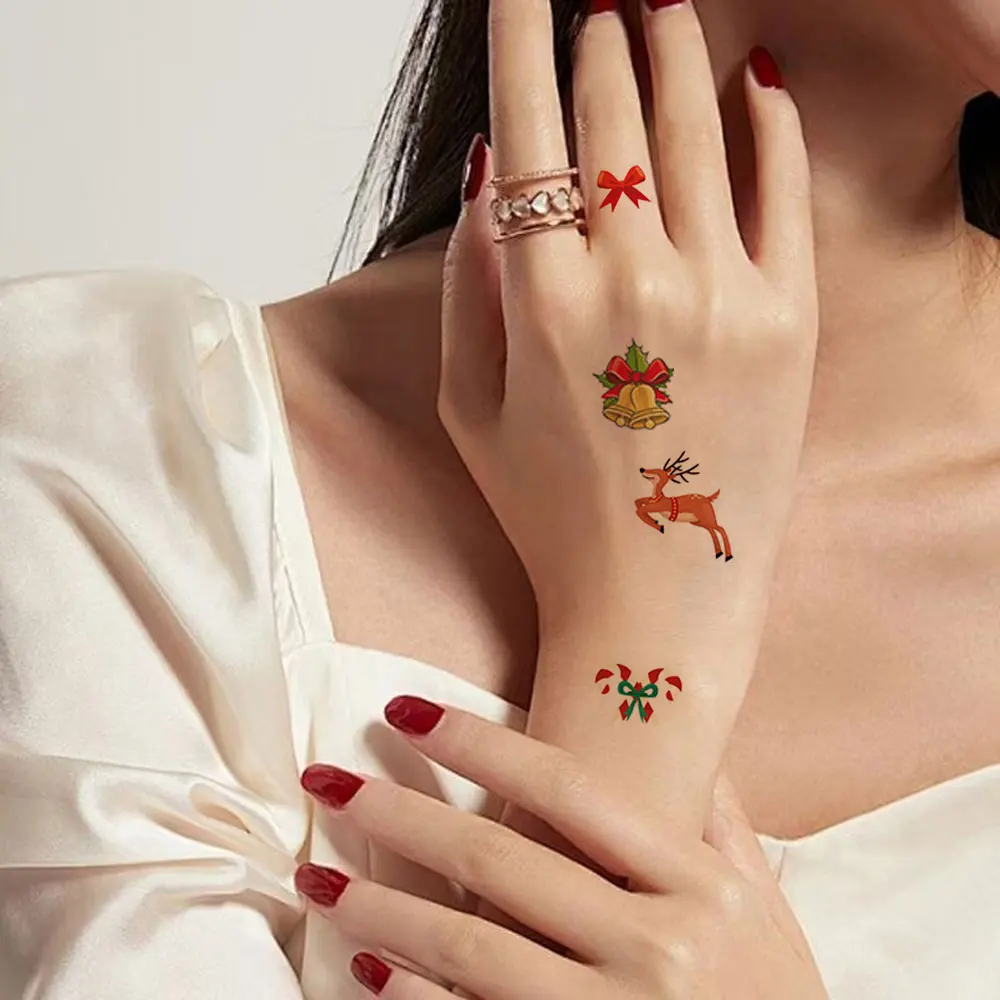 12 قطعة من الوشم المؤقت لعيد الميلاد على شكل رجل ثلج لشجرة عيد الميلاد وشم مزيف للنساء والرجال لتزيين الجسم