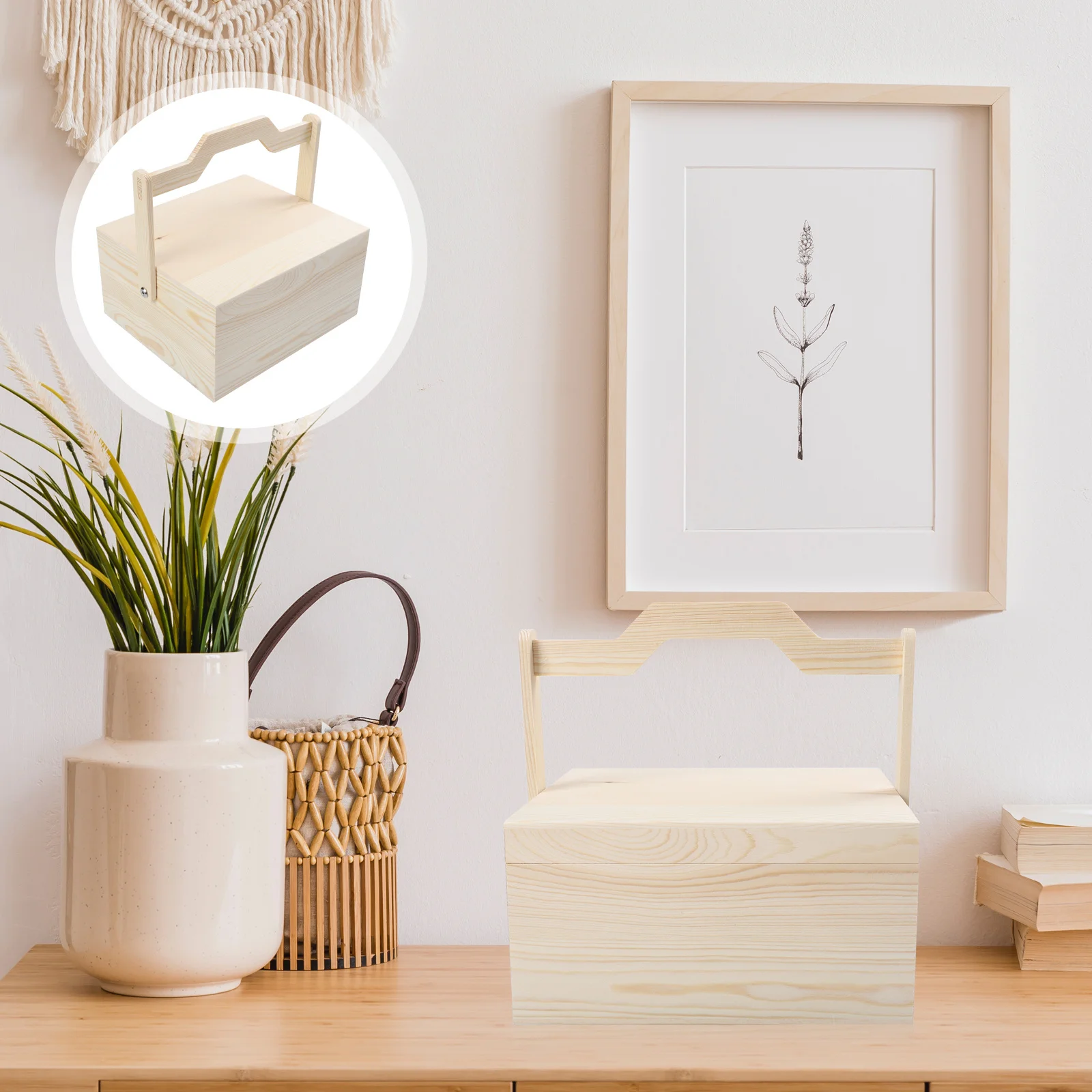 

Wooden Storage Case Unfinished Box with Handle Large Capacity Practical Organizer for Household Photos Coins Crafts Souvenirs