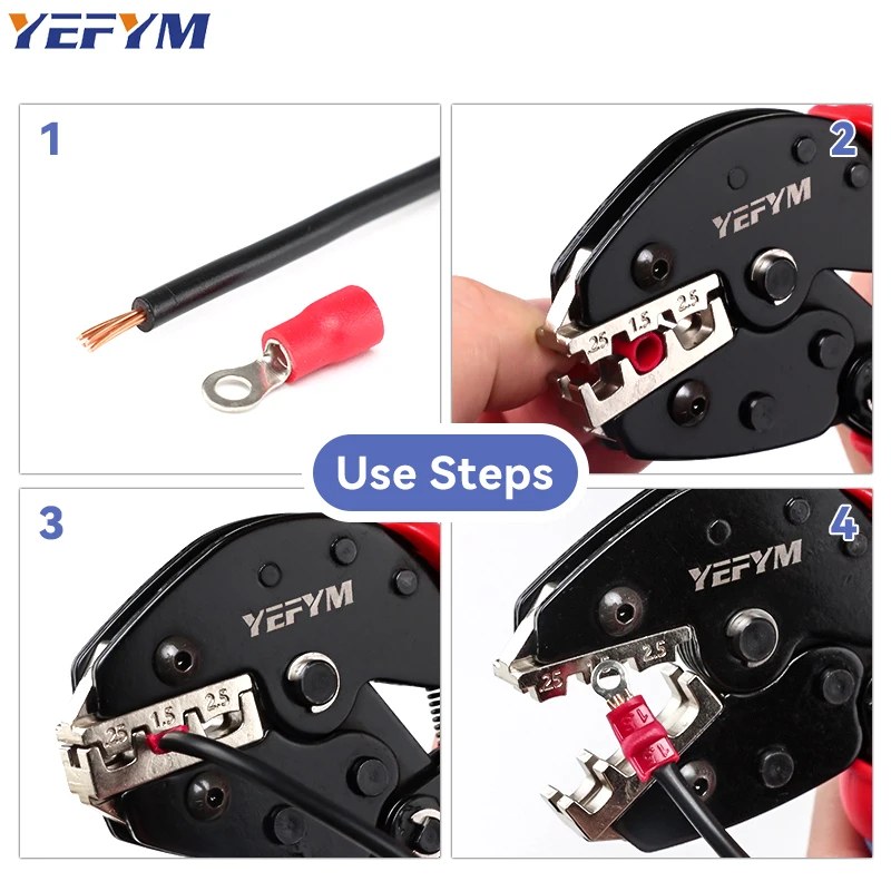 Crimping Mini Pliers YMS-02C For RV/SV/FDD/MDD/DBV/PTV/MPD/FRD Insulated Terminals Ratchet Wire Tools 0.25-2.5mm²（23-13AWG）