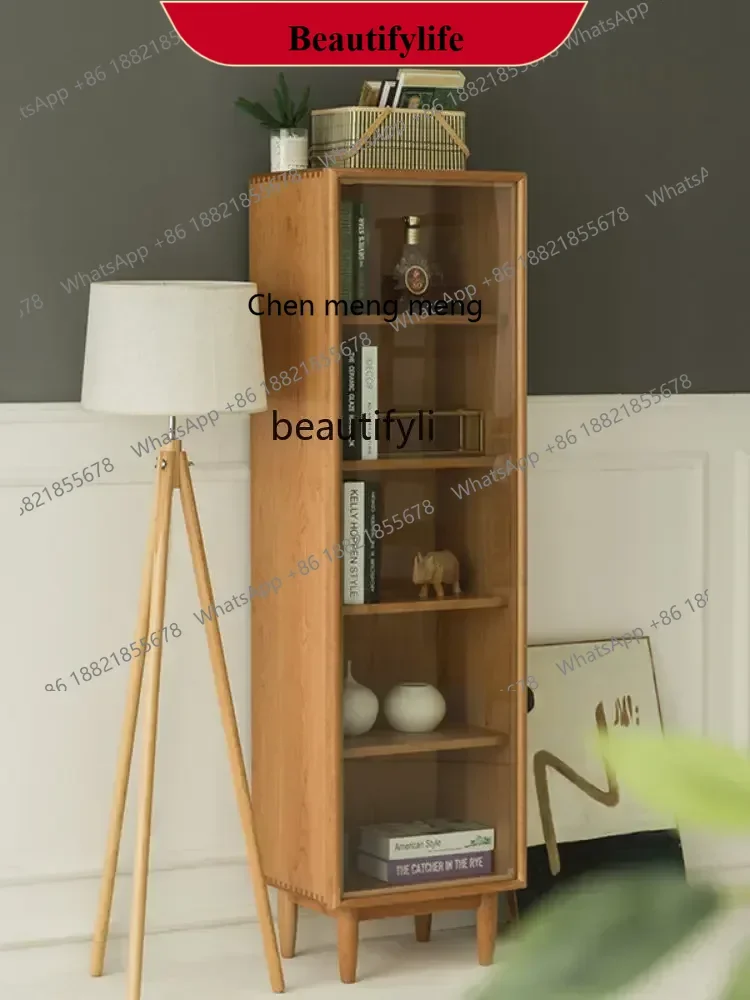 

D178 Y CXH Modern Black Walnut Glass Door Storage Cabinet Japanese Living Room Display Cabinet TV Side Cabinet