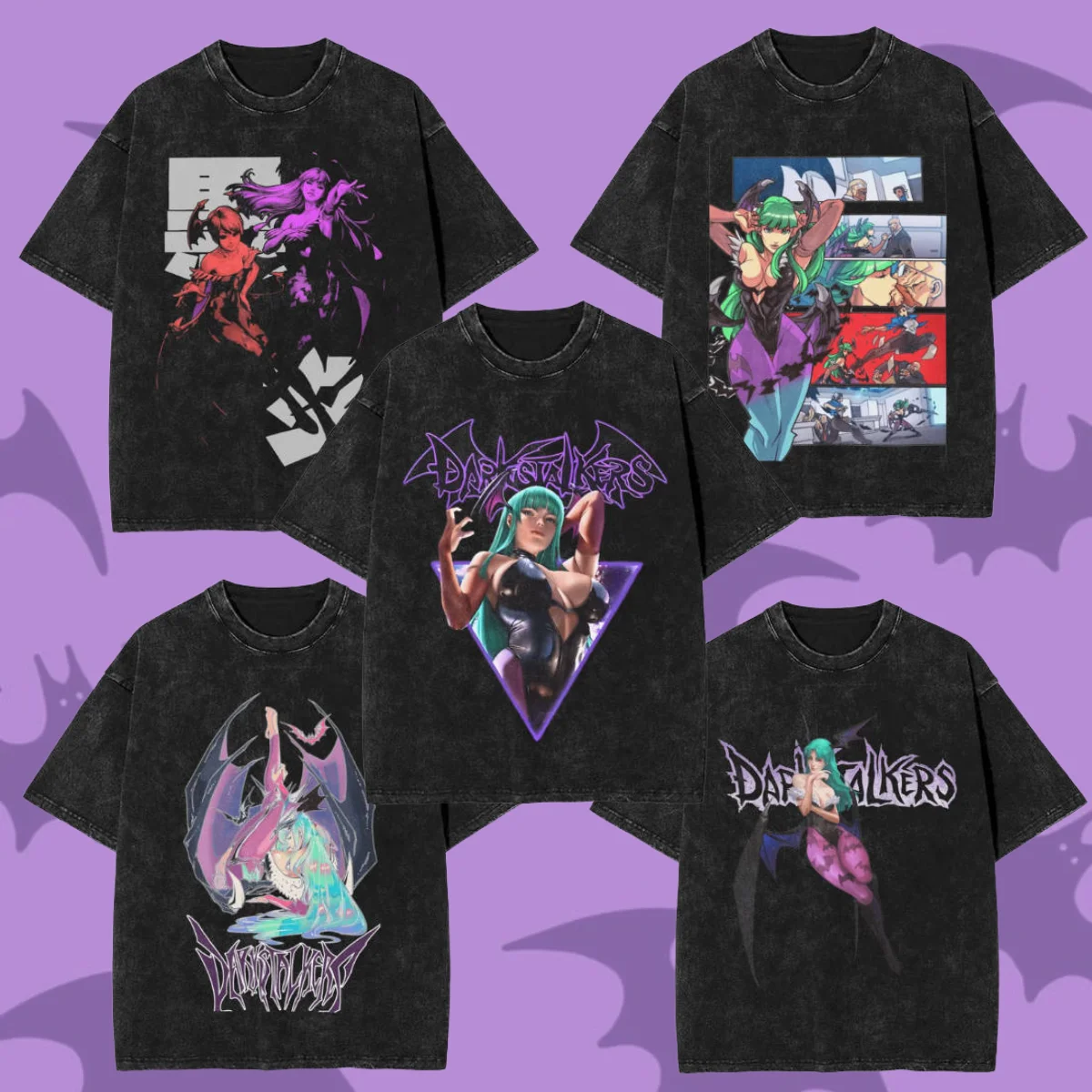 Casual Morrigan Aensland T-Shirts for Men Crew Neck Cotton Washed T Shirt Vampire Short Sleeve Tee Shirt Big Size Clothes